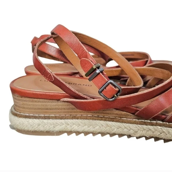 Lucky Brand Espadrille Sandals Womens Brown Leather Size 8.5 Boho Prairie Wedge - Picture 4 of 13